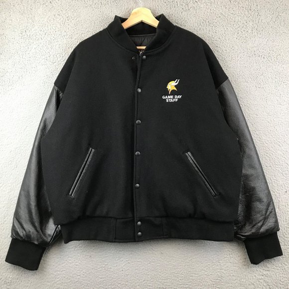 Minnesota Vikings Vintage 90s Leather Wool NFL Football Varsity Letterman Jacket - Picture 1 of 11